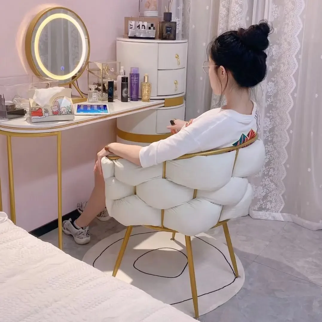 

Makeup Chair Light Luxury Dressing Table Manicure Bedroom Cute Backrest Manicure Stool Girls' Home Ins Wind Lounge Chair Silla