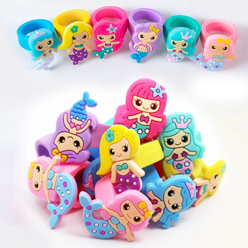 

2pcs Cartoon Mermaid Silicone Rings Cute Little Mermaid Theme for Girls Birthday Party Gift Under The Sea Party Favors Kids Toys
