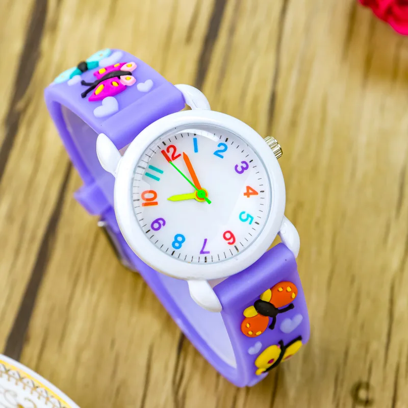 New 3D Colorful Butterfly Children Watch Soft Silicone Strap Rainbow Color Dial Fashion Sports Quartz Watches for Kid Boys Girls 5