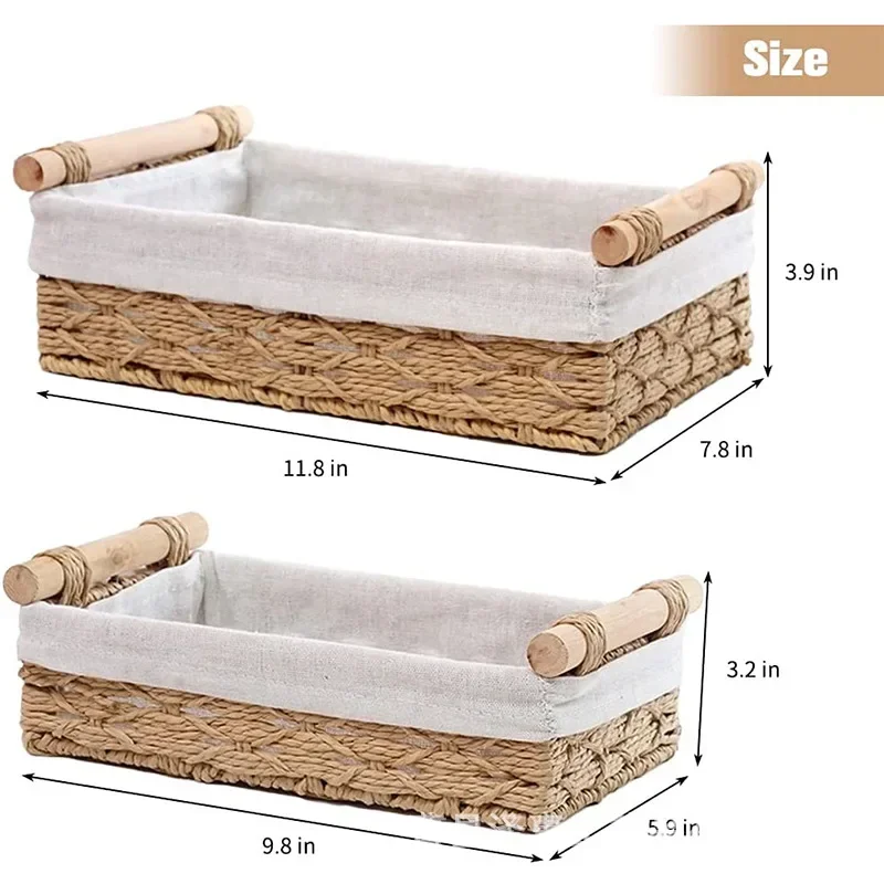 1pc Bathroom and Kitchen Storage Basket - Small Wicker Organizer for Countertops - Round Paper Rope 6