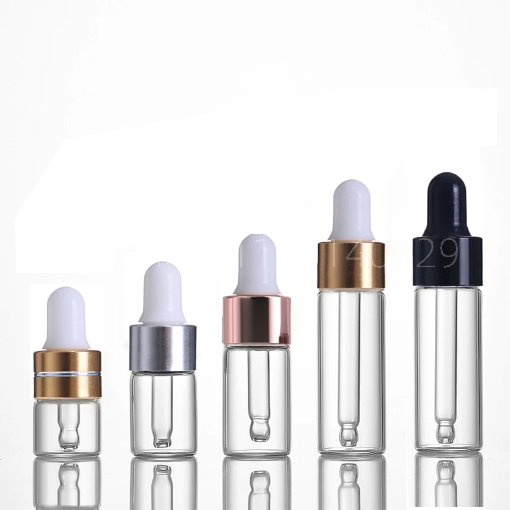 1 2 3 4 5ml 미니 Dropper 병 오일 아로마 테라피 병 로즈 골드 캡 시약 피펫 병 투명 병 브라운