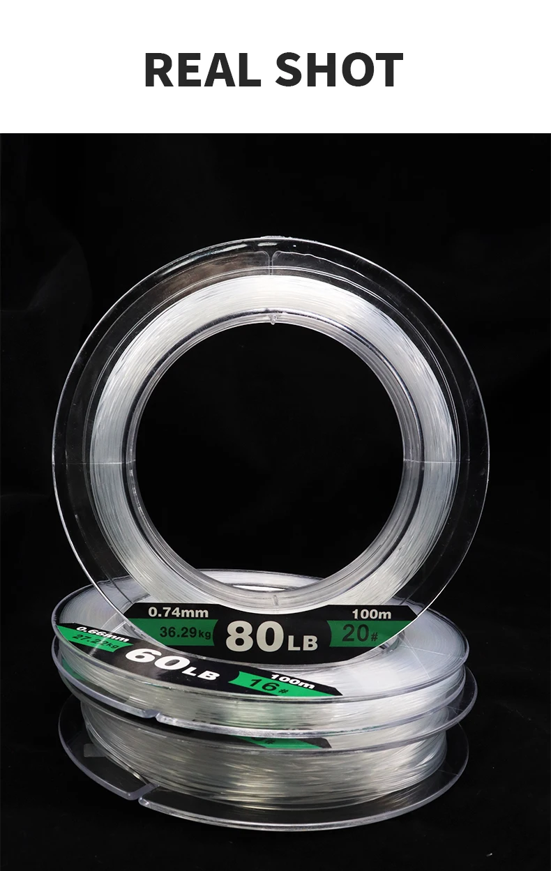 ZYZHE 50/100M Angelschnur aus Nylon 30-180LB Transparent 10-82KG Starke Zugkraft Unterlitzleine Salzwasser Bootsangelzubehör – Detail 10