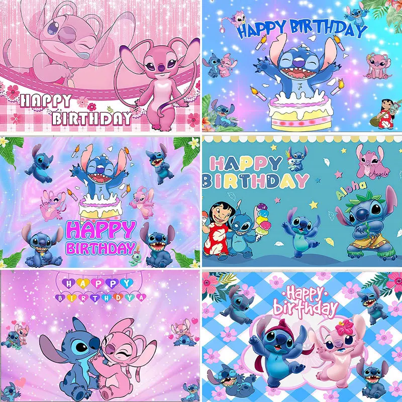 

Disney Lilo Stitch Party Backdrops Children's Happy Birthday Decoration Photographic Background Decorations Kids Decor Banner
