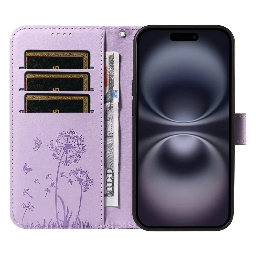 Dandelion Design Leather Wallet Phone Case