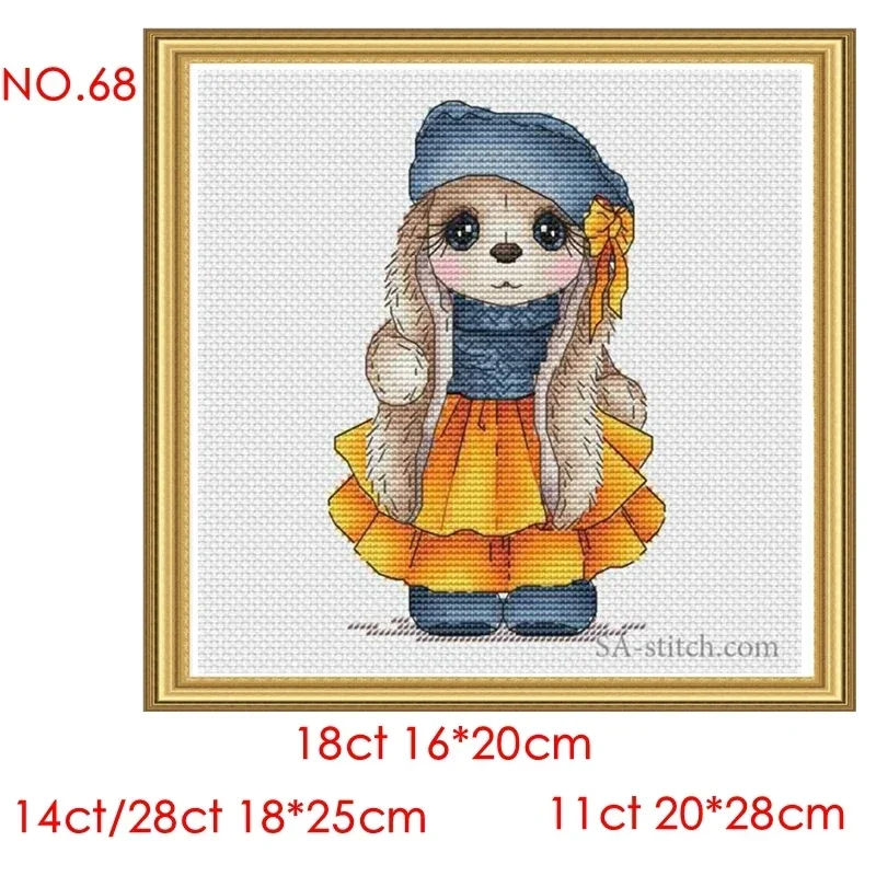 Cross Stitch Kit Small Rabbit in Blue hat 28ct 18ct 14ct 11ct Printed Cloth Hand Embroidery Material Kit