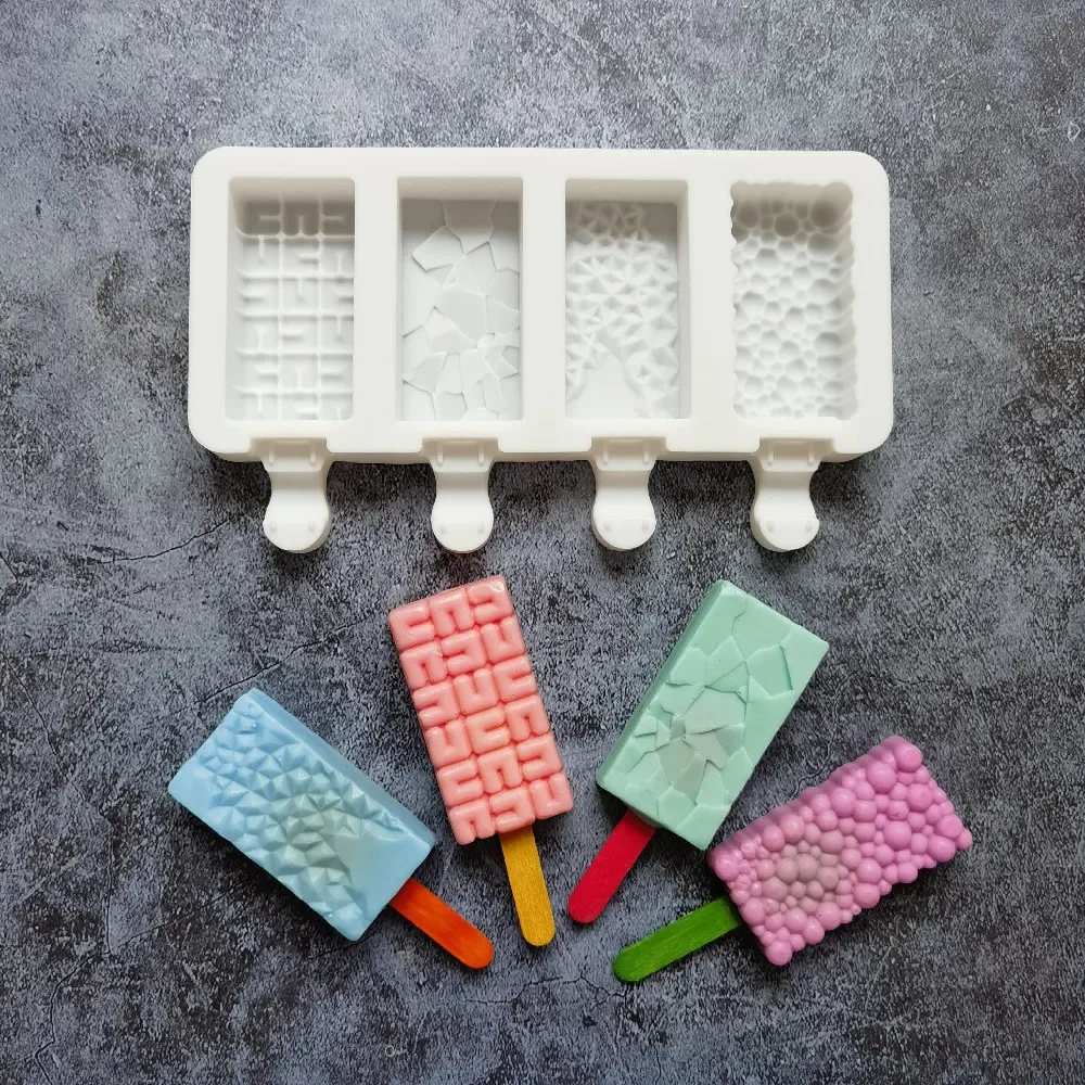 

4 Cavities Mixed Style Ice Cream Silicone Mold Frozen Bubble Popsicle Chocolate Jelly Baking Mould Candy Cake Making Set Gifts