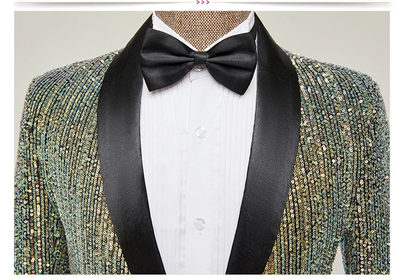 Mens Striped Sequin Sparkling Suit Jacket Blazer Shawl Lapel One Button Dress Blazers Men Stage Party Prom Wedding Tuxedo Cotume 3