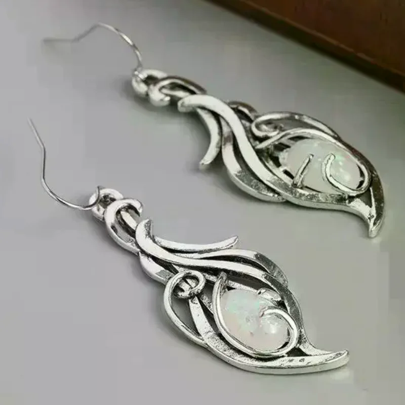 1 Pair Elegant Jewelry For Festivals And Special Occasions Silver Bohemian Opal Pendant Earrings Wedding Anniversary Accessories