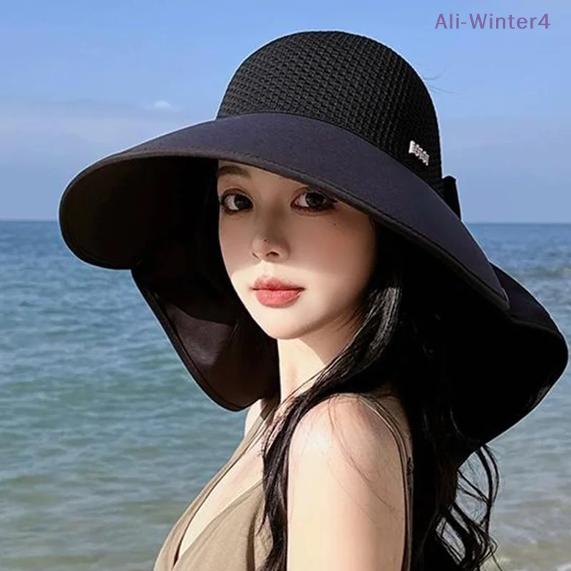 {Summer2} Damen-Sonnenschutz mit breiter Krempe zum Schutz des Gesichts, modischer Sonnenschutzhut mit UV-Schutz für den Strand im Freien_voghion.com