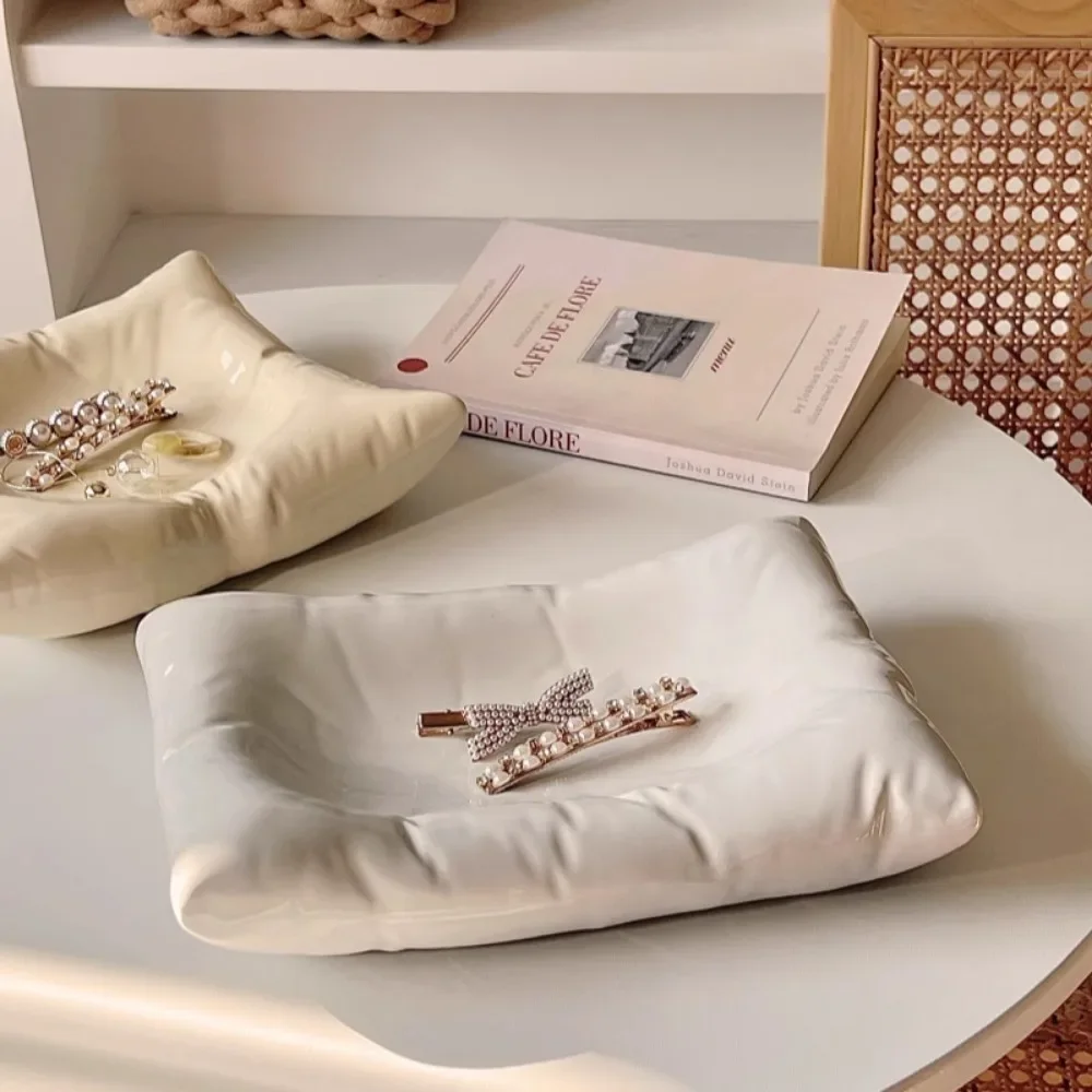 Creative Pillow Ceramic Plate Steak Dessert Sushi Plate Square Rectangular Ceramic Storage Tray Tableware Kitchen Accessories