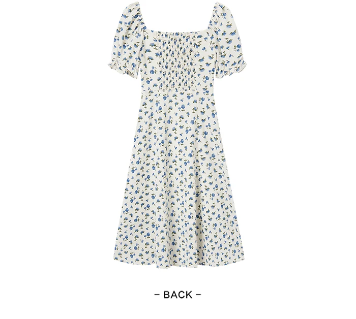 Dress Women Texture Chiffon Floral Romantic Temperament Square Neck Tea Break Dress