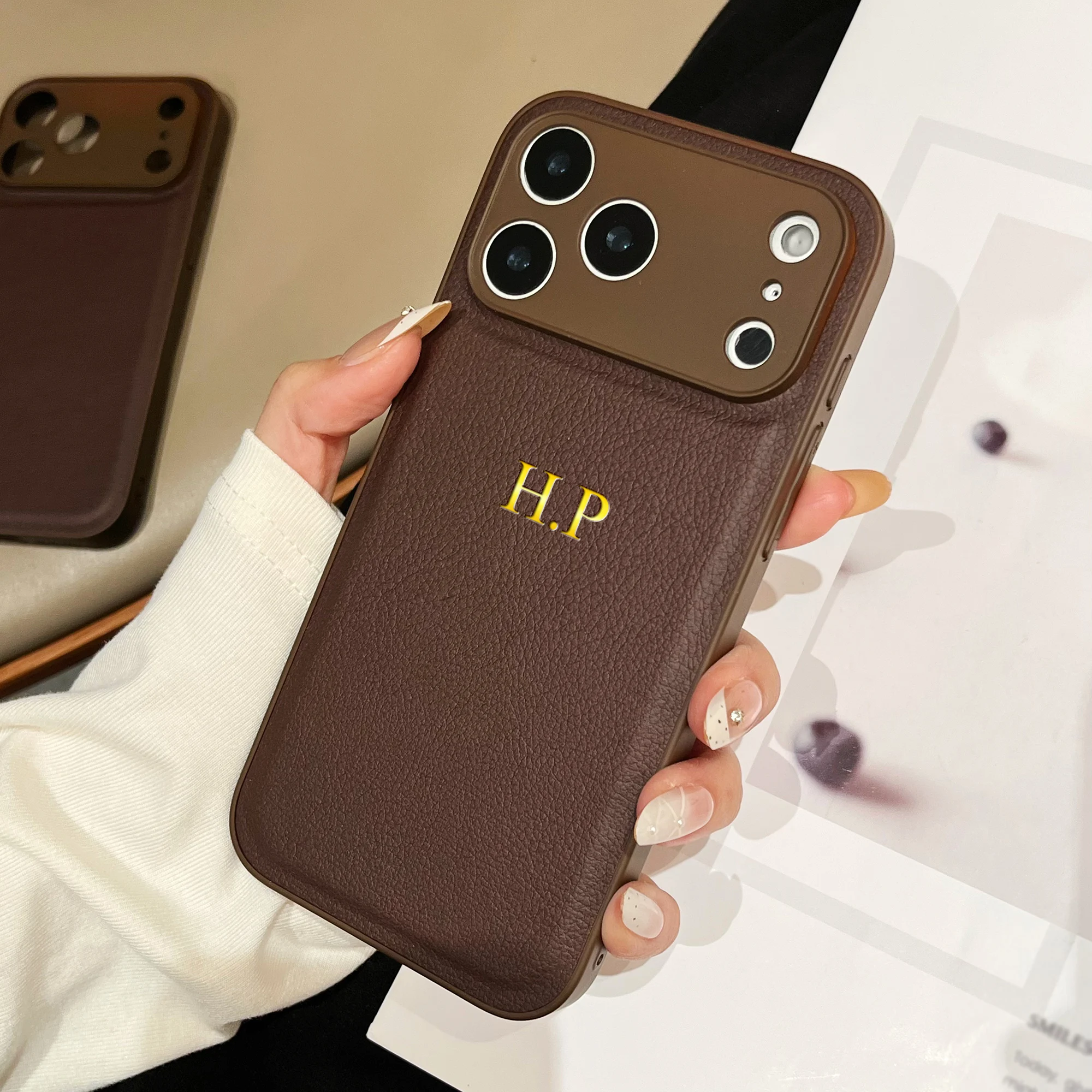 Personalized Luxury Classic Faux Leather Case For iPhone 17 16 thumbnail 11