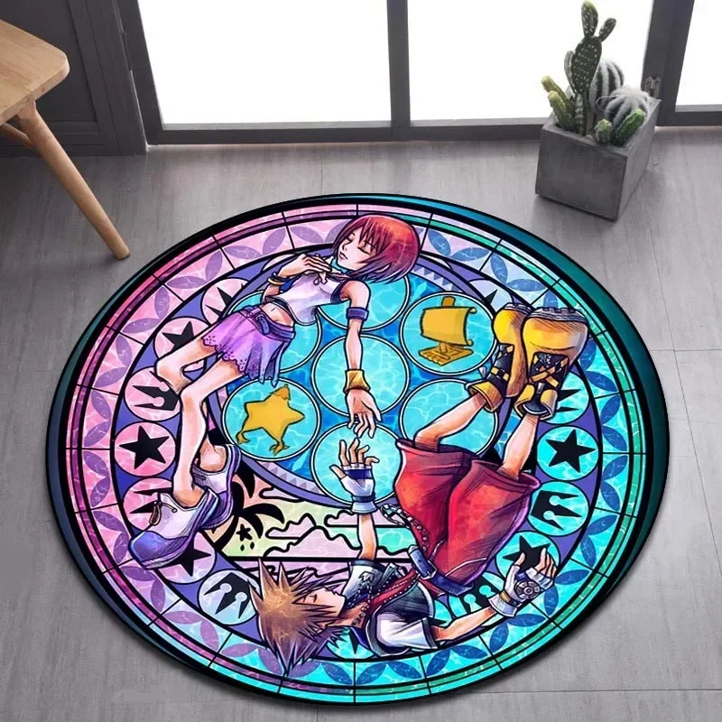 Floor Mat Kingdom Hearts Cartoon Pattern Area Rug Round Floor Mat Living Room Carpet Bathroom Kitchen Rug Doormat Non-slip Floor Mat