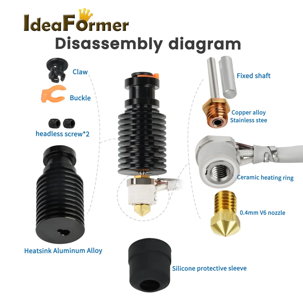 J-head Upgrade Set E3D V6 Hotend Ceramic Fast Heating Core Print Head For DDB Extruder Voron 2.4 Prusa Ender 3 CR10 MK3S e3d v6 hotend ceramic 24v 50w ceramic heating core print head for mk3s voron 2 4 extruder 3d printer parts 3d printer j head