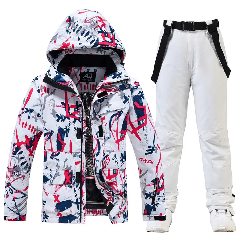 Men's and Women's Ice Snow Suit Wear Waterproof Winter Costumes Snowboarding Clothing Ski Jackets + Strap Pants ski wear