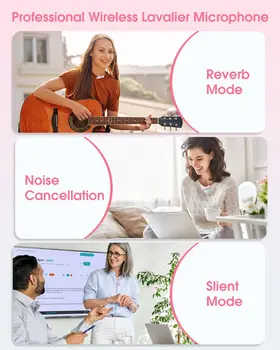 Mini Wireless Lavalier Microphone for iPhone 16/15/14 Android, Pink Lapel Mic with Noise Reduction, 12H Battery, 65ft Range 3