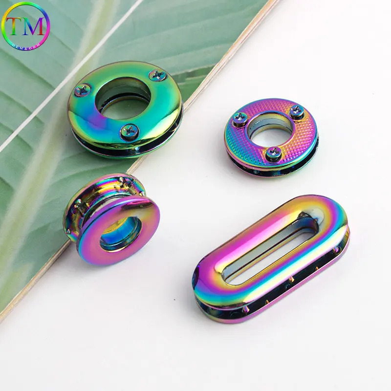 10mm 25mm Rainbow Zinc Hole Metal Scerw Eyelets Grommets With Round Ring Eye Hole For Bags Clothing Belt Hat Shoes Leathercraft