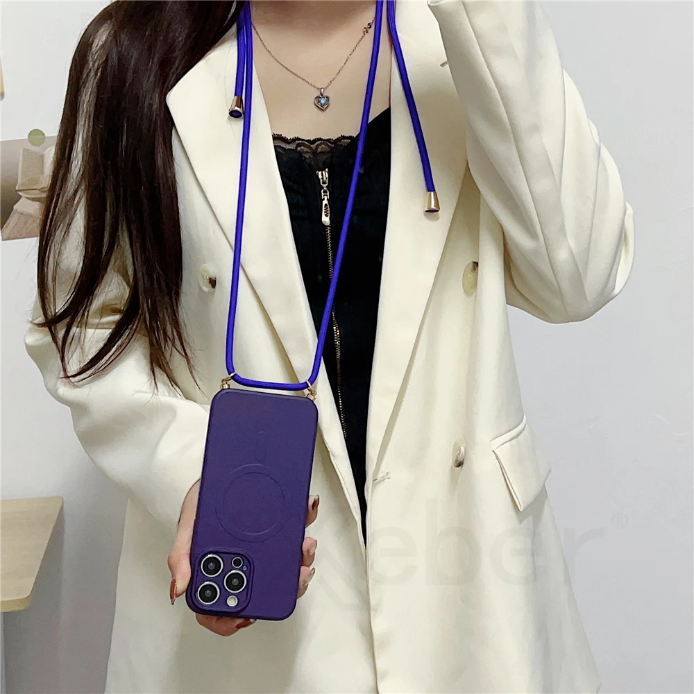 Silicone Crossbody Lanyard Phone Case with Magsafe Charging Capability - Matte Finish