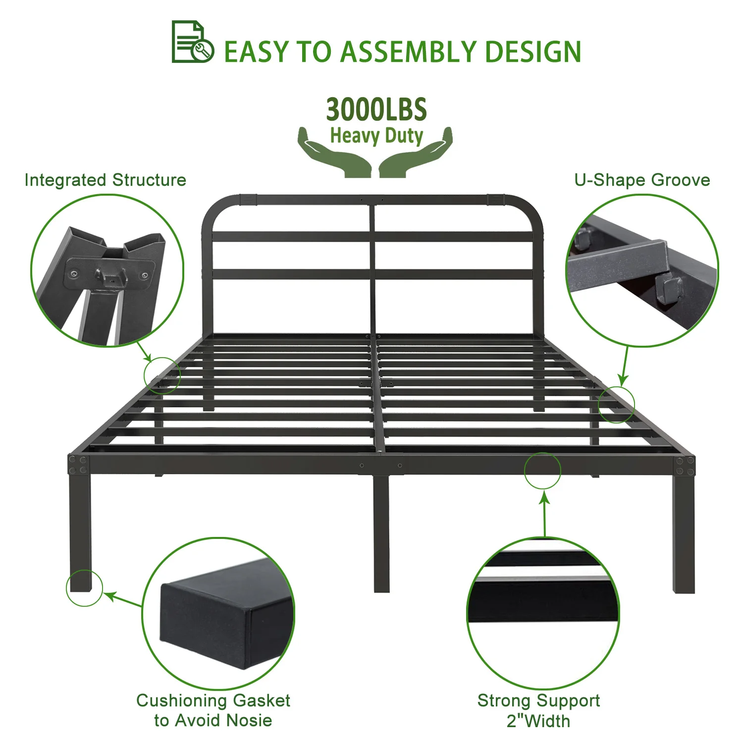 Heavy Duty Metal Bed Frame Headboard 3500 lbs Max Weight Capacity Metal Platform Easy Assembly Mattress Foundation bed frame