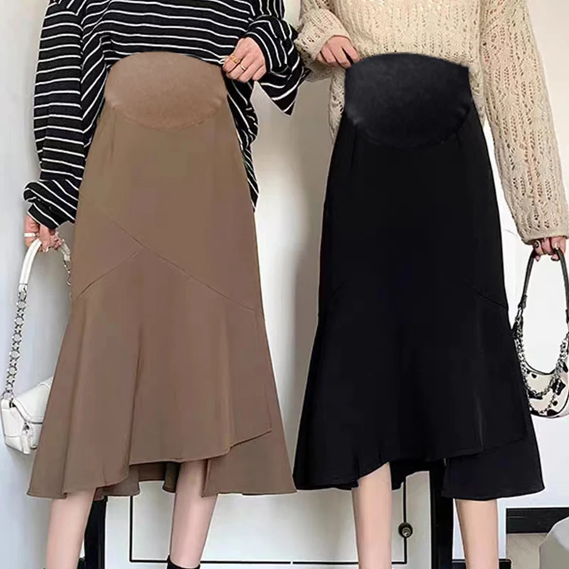 Irregular Ruffle Maternity Skirts Elastic Waist Belly A Line Pencil Bottoms for Pregnant Women Spring Fashion Pregnancy