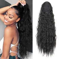 22 pouces synthétique longue crépus bouclés queue de cheval Extension de cheveux cordon enveloppé pince dans les cheveux noir postiche pour les femmes 1