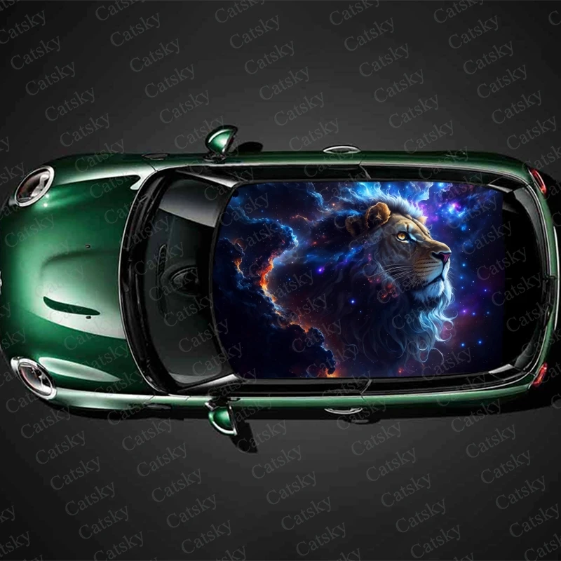 

Lion with Starry Sky Car Roof Sticker Wrap Racing SUV Accessories Packaging Painted PVC Custom Car Graphic Decal