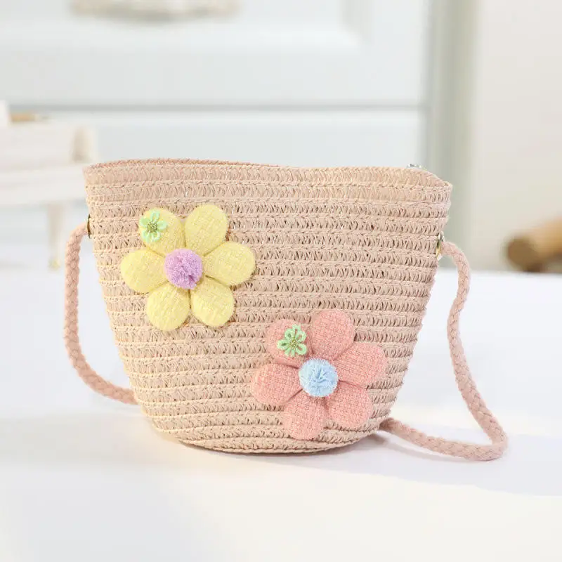 Straw-woven Girls' Summer Lightweight Children's Cute Small Shoulder Bag Coin Purse Beach Small Bag Trendy Crossbody Bag﻿