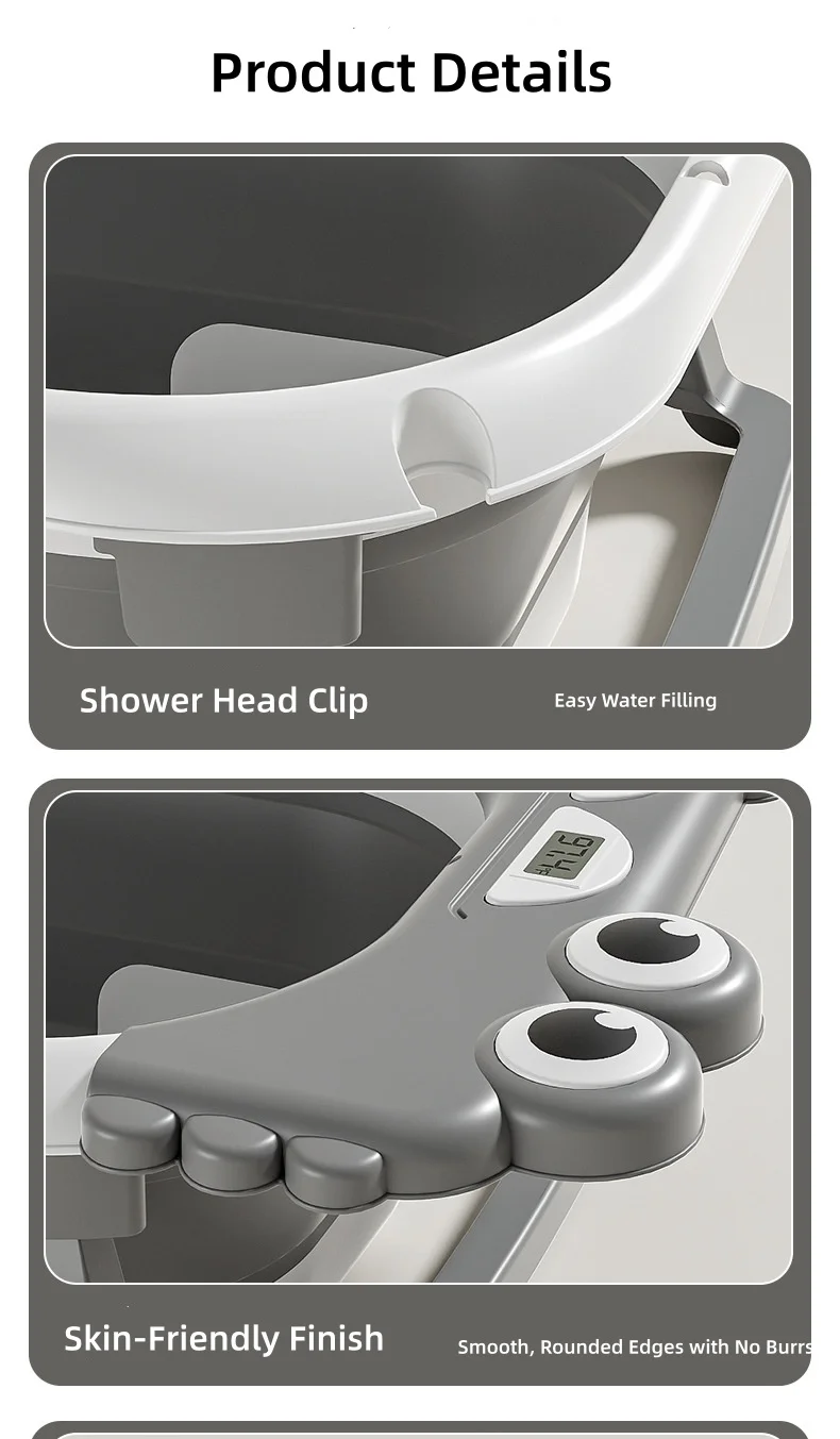 Faltbare Babybadewanne mit Thermometer & Verdickter Badematte, Wanne für 0–36 Monate alte Säuglinge und Kleinkinder Reise-Babybadewanne – Detail 10