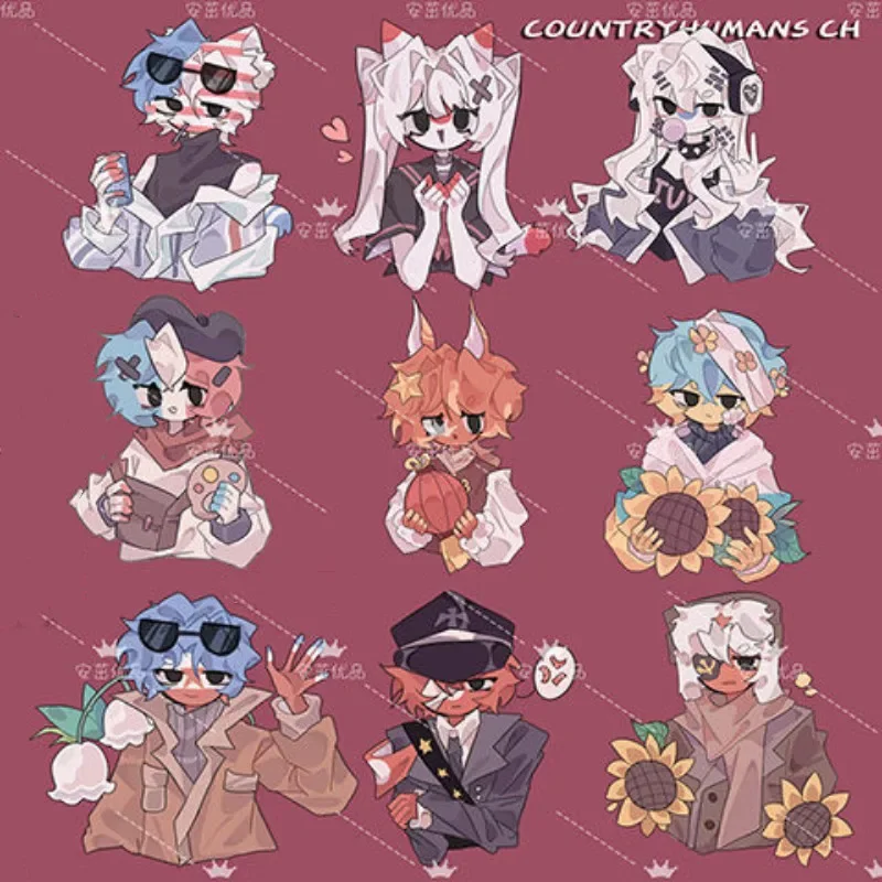 

CountryHumans Keychain Man Anime Key Chain Women Key Holder Couples Keyring Acrylic Pendant Alloy Chain for Pants Porte Clef