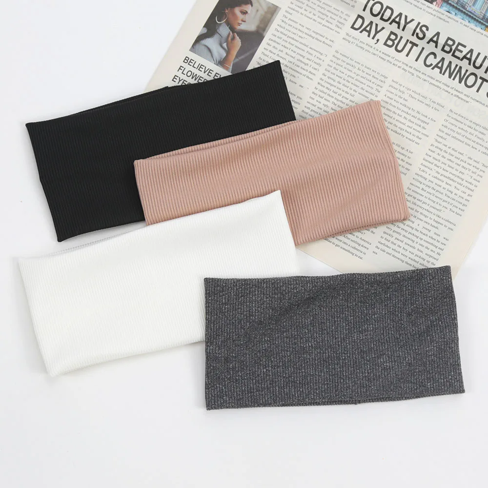 Frauen Einfarbig Stirnband Yoga Stricken Elastische Haarbänder Turban Make-Up Haar Hoop Vintage Mode Haarband Zubehör – Detail 2