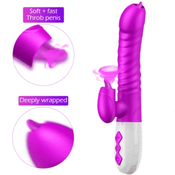 Double Tongue Cunnilingus Telescopic Rotating Heating Dildo G-spot Vagina Clitoris Stimulate Vibrator Adult Sex Toys for Women 3