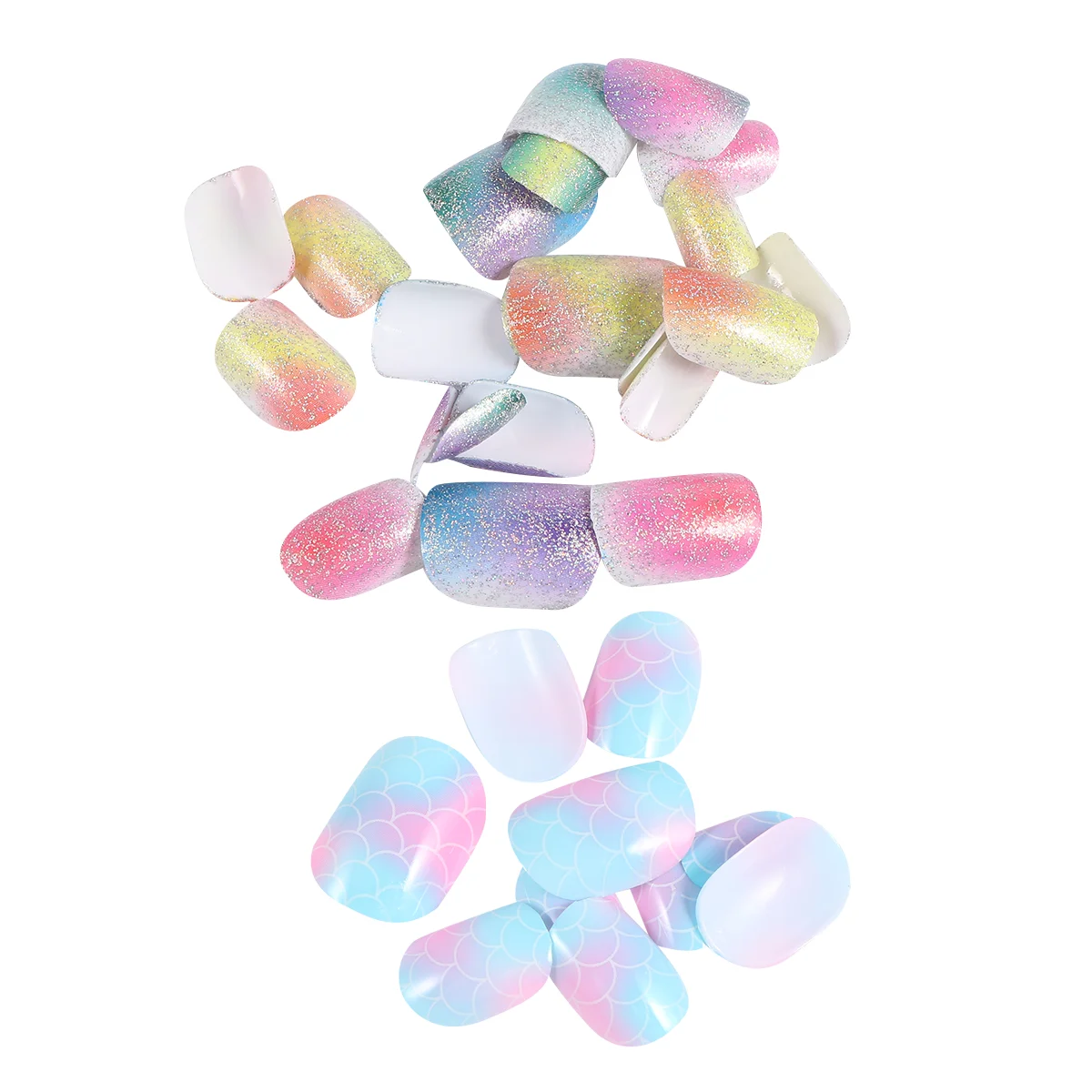 

48 Pcs/2 Boxes False Nail Tips Lovely Fake Nails Self-adhesive Artificial Nail for Kids Little Girls (Colorful)