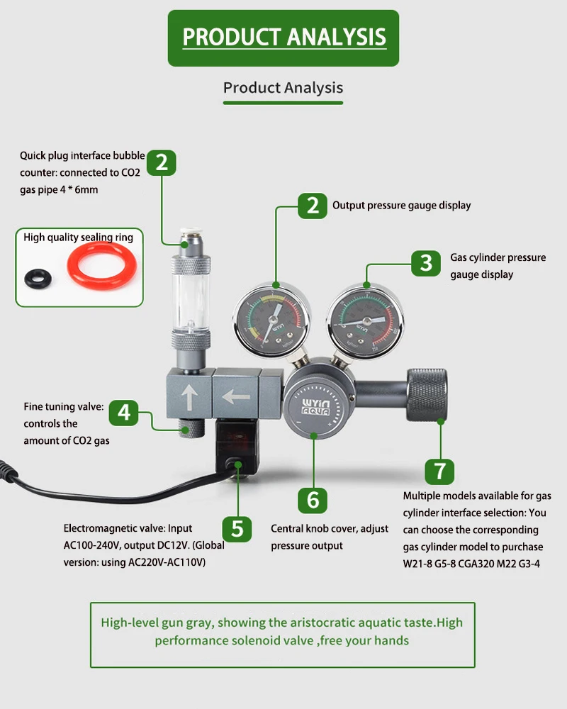 Premium Edition Aquarium CO2 Regulator with Electromagnetic Valve and Bubble Gauge