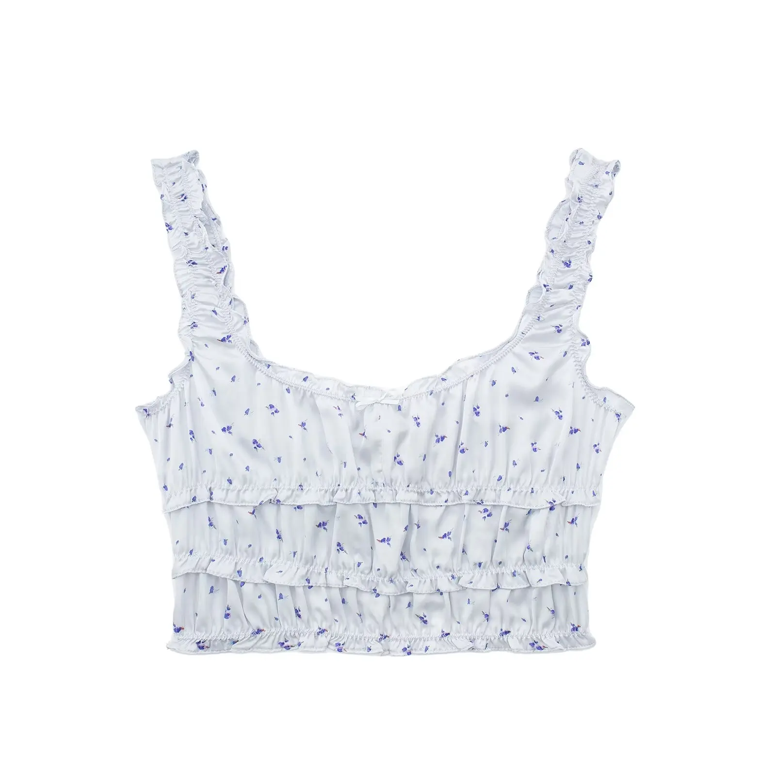 

Женский укороченный топ с принтом TRAFZA, летний короткий топ с квадратным вырезом, без рукавов, с открытой спиной и декоративным бантом, 2024