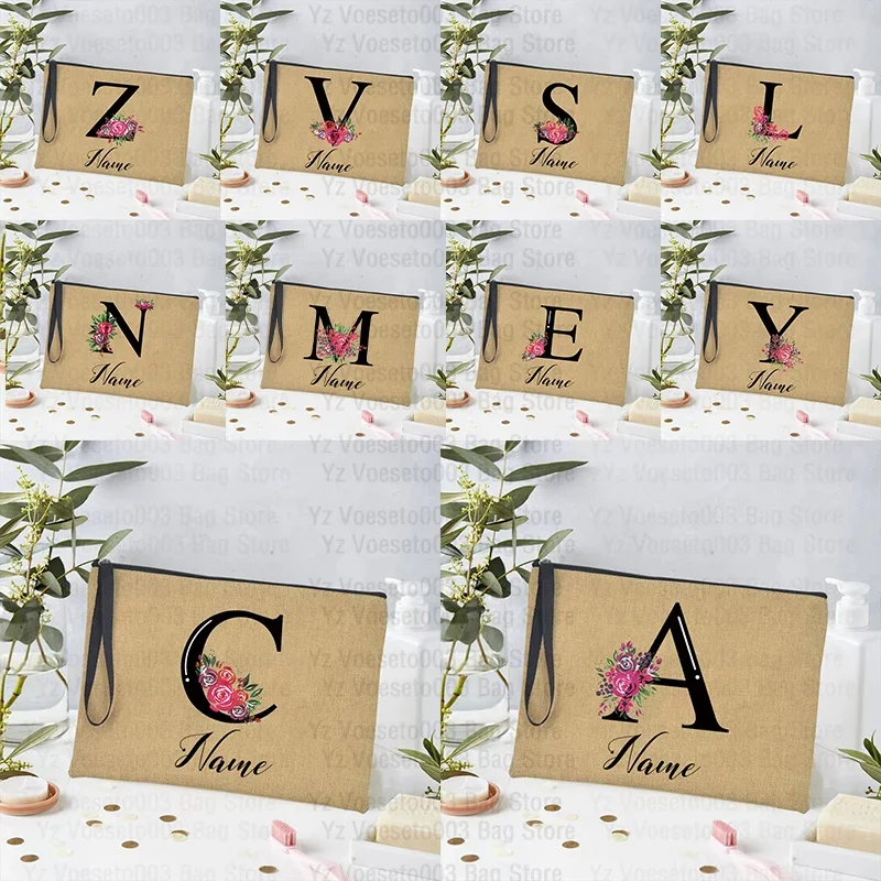 

Make Up Organizer Personalized Custom Name Linen Cosmetic Makeup Wash Bag Aesthetic Bags Purse Coin Wallet Pencil Pen Pouch