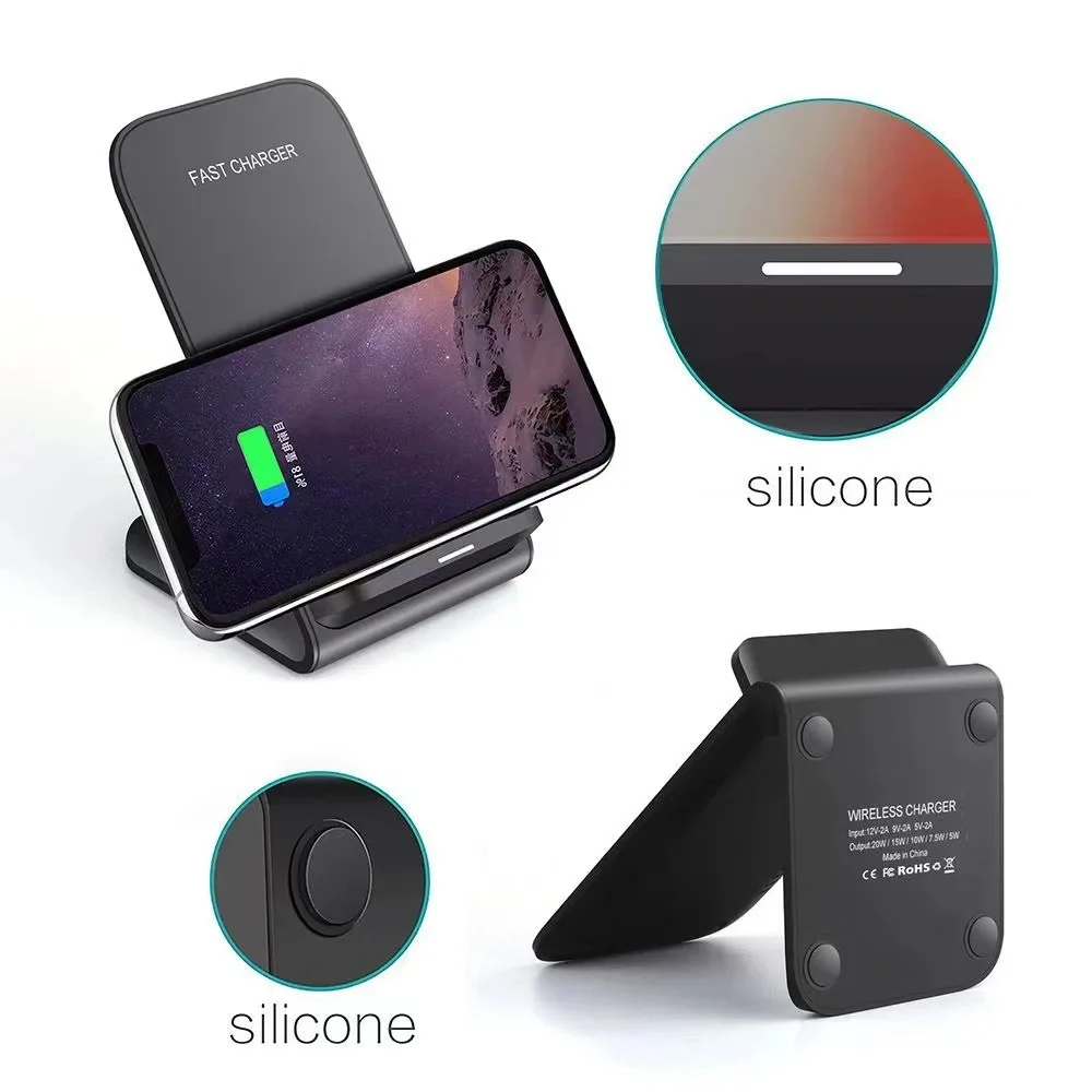 15W Qi Wireless Charger Stand Fast Charging Dock Station Phone Holder for iPhone 15 14 13 12 Pro XS Max XR Samsung Huawei Xiaomi wireless charger