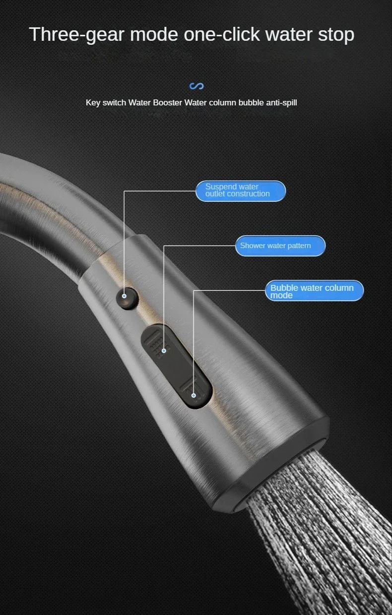 Description Picture 6 of itemPull kitchen faucet cold and hot water dual purpose splash proof faucet fast heating household wash basin faucet