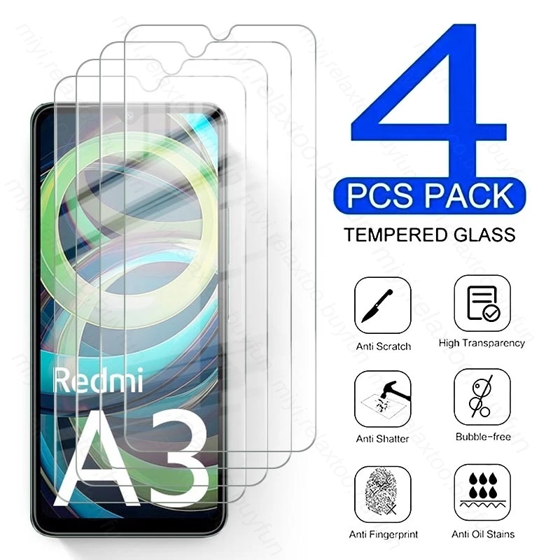 

4 шт. закаленное стекло для Xiaomi RedmiA3 Redmi A3 4G защита для экрана Взрывозащищенная HD пленка на Readmi Redmy A3 A 3 3A 4G 2024