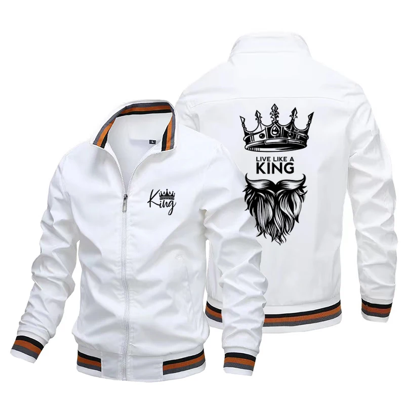 King's Crown Printed Pattern Men's Baseball Jacket Fall Men's Womens Outdoor Travel Basketball Jacket Lightweight Breathable