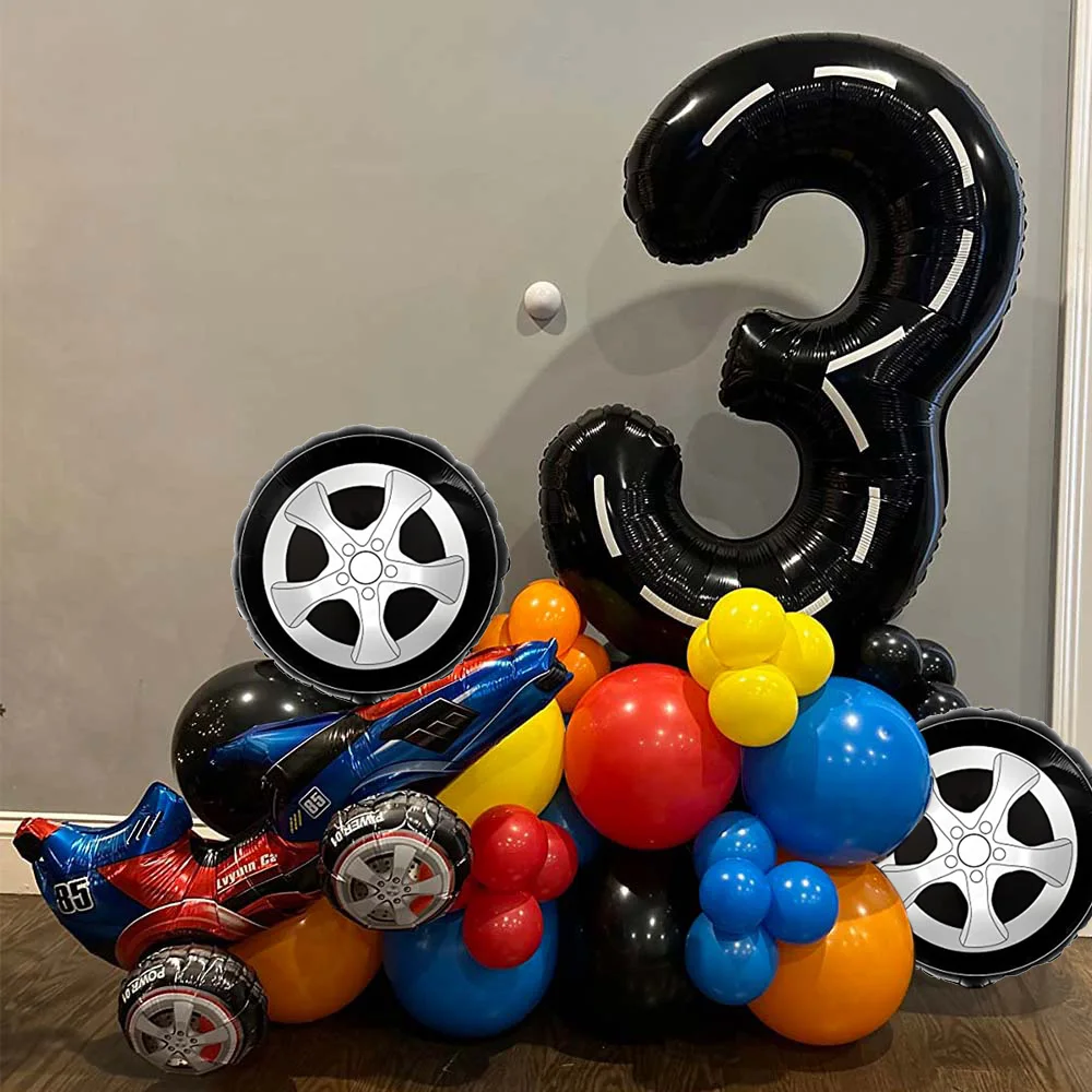 40'' Number Race Car Balloon Racetrack Balloon Truck Bike Wheels Tire Racing Car Theme Party Supplies Boys Birthday Party Favor