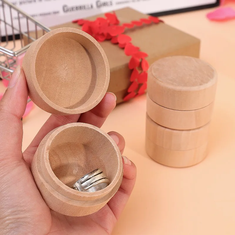 1-5pcs Wood Handmade Jewelry Box Small Round Wooden Storage Box Jewelry Rings Earrings Necklaces Storage Container Case With Lid 2