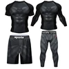 New Boxing Rashguard MMA T-shirt+Shorts For Men 4PCS/Set Black Grappling Bjj Rash Guard Jiu Jitsu T-shirts Sport Tights Clothing 1