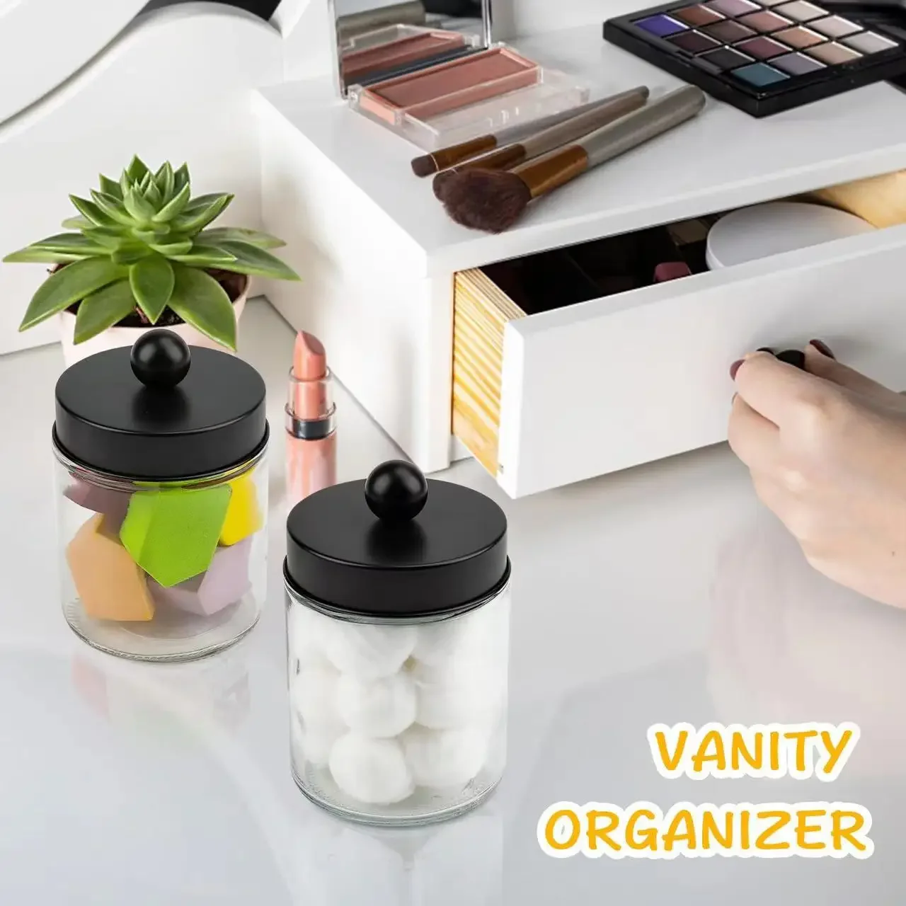 1pc-Dispenser Apothecary Jars Bathroom Jar Black Holder