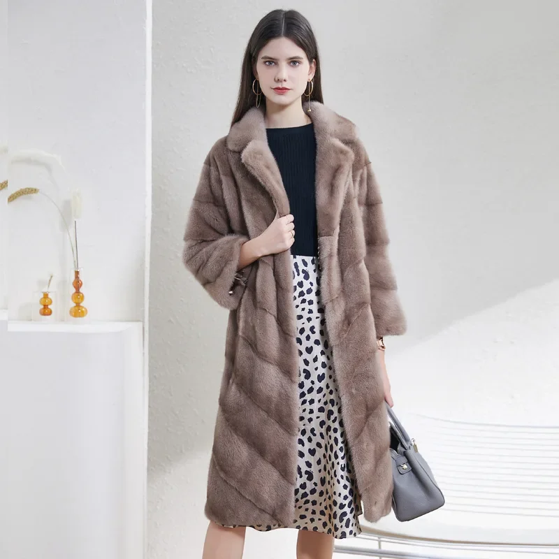 

Mink Fur Women's Whole Mink Coat Suit Collar Mid Length Fur Coat Winter