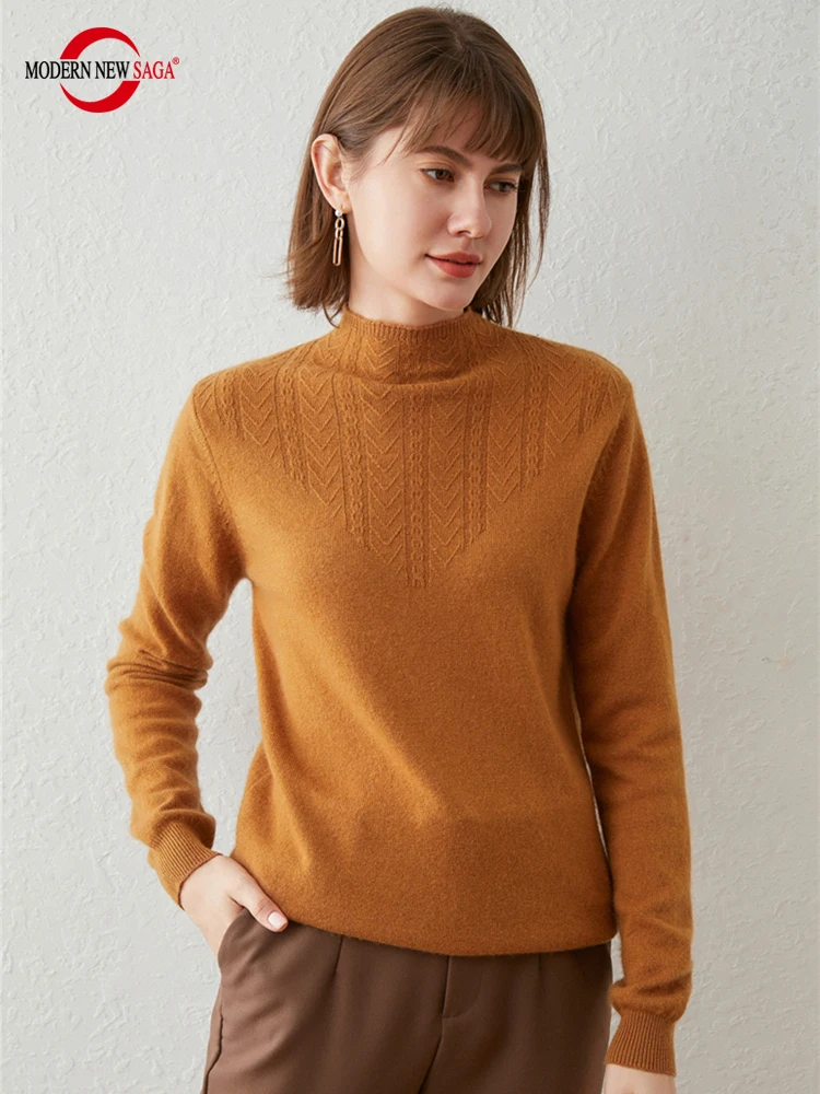 

MODERN NEW SAGA Women Sweater Turtleneck Knitted Wool Sweaters Long Sleeve Top Autumn Winter Soft Sweater Pullover Jumper Female
