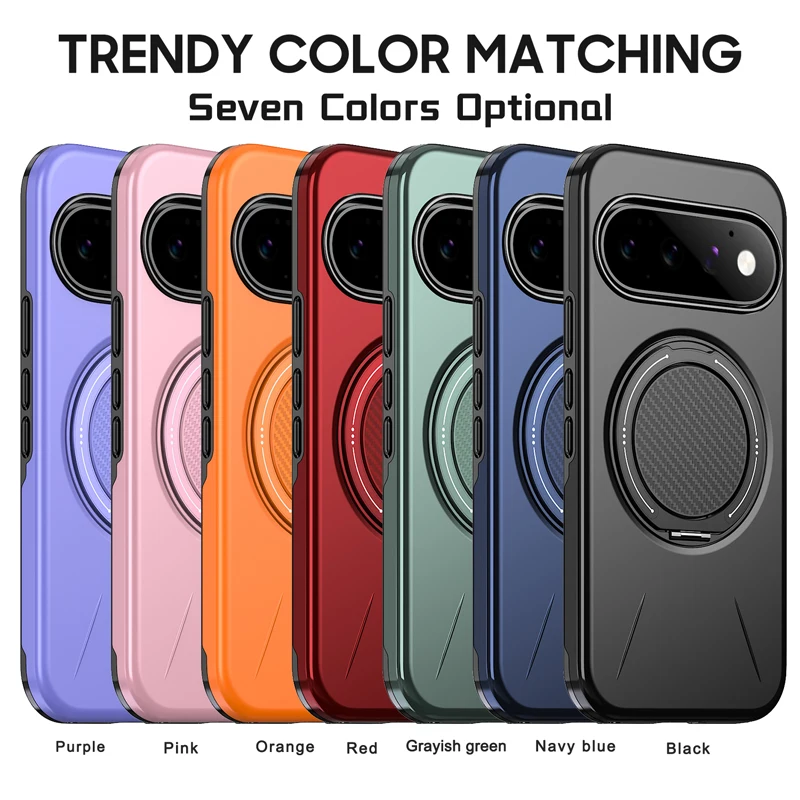 Enhance your phone's protection and style with the ELVEV Magnetic Shockproof Phone Case featuring a Rotating Ring Bracket.