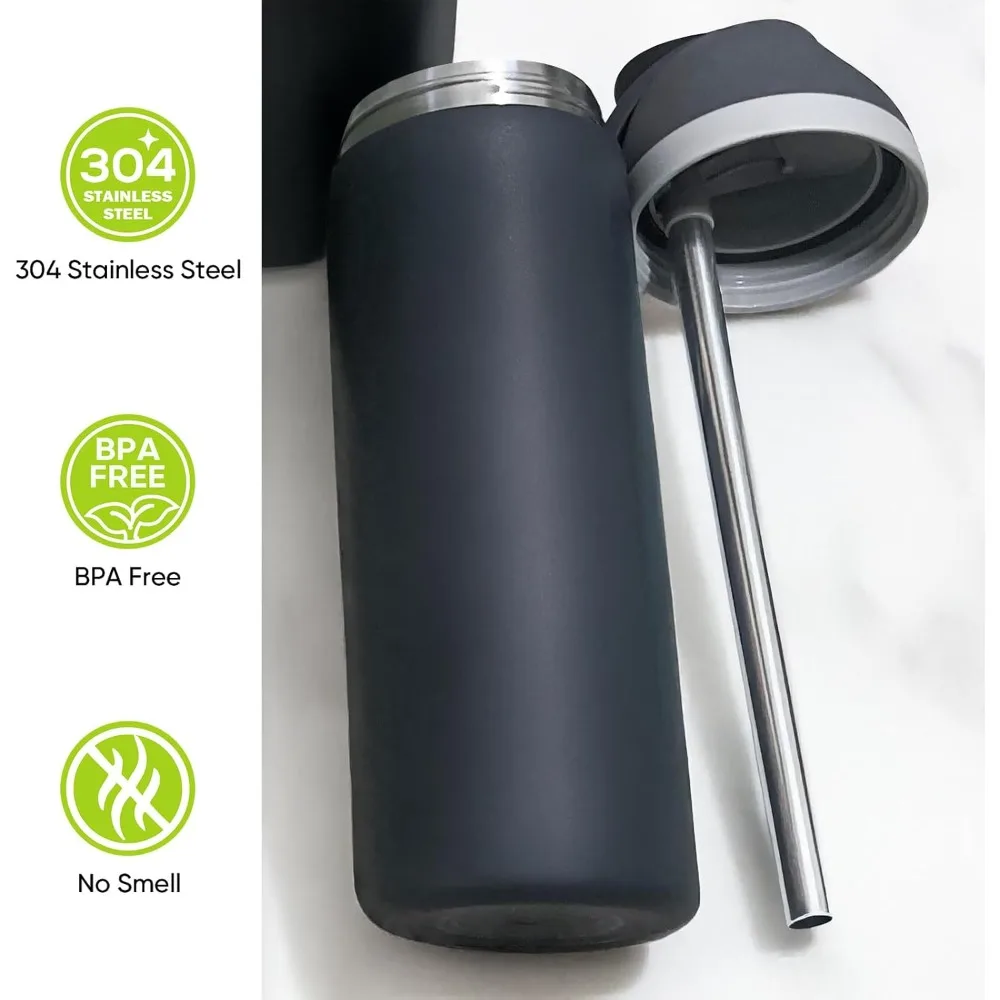 Water Cup Metal Straws 2/4 Pack 40 oz Water Bottle Stainless Steel Replacement Tube 0.4 Inch with Cleaning Brush Reusable Straws