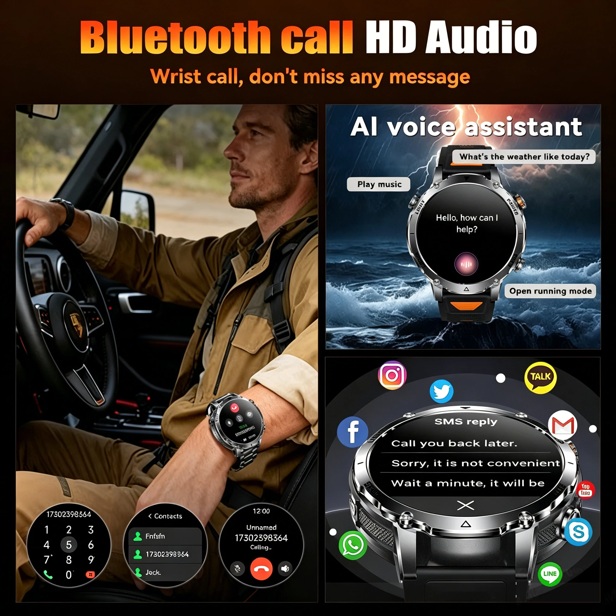 2026 1400 mAh Battery NEW Militar Built-in Dual-band GPS Sports Smart Watches Compass Outdoor RIDE Run IP68 Waterproof Bracelet 4