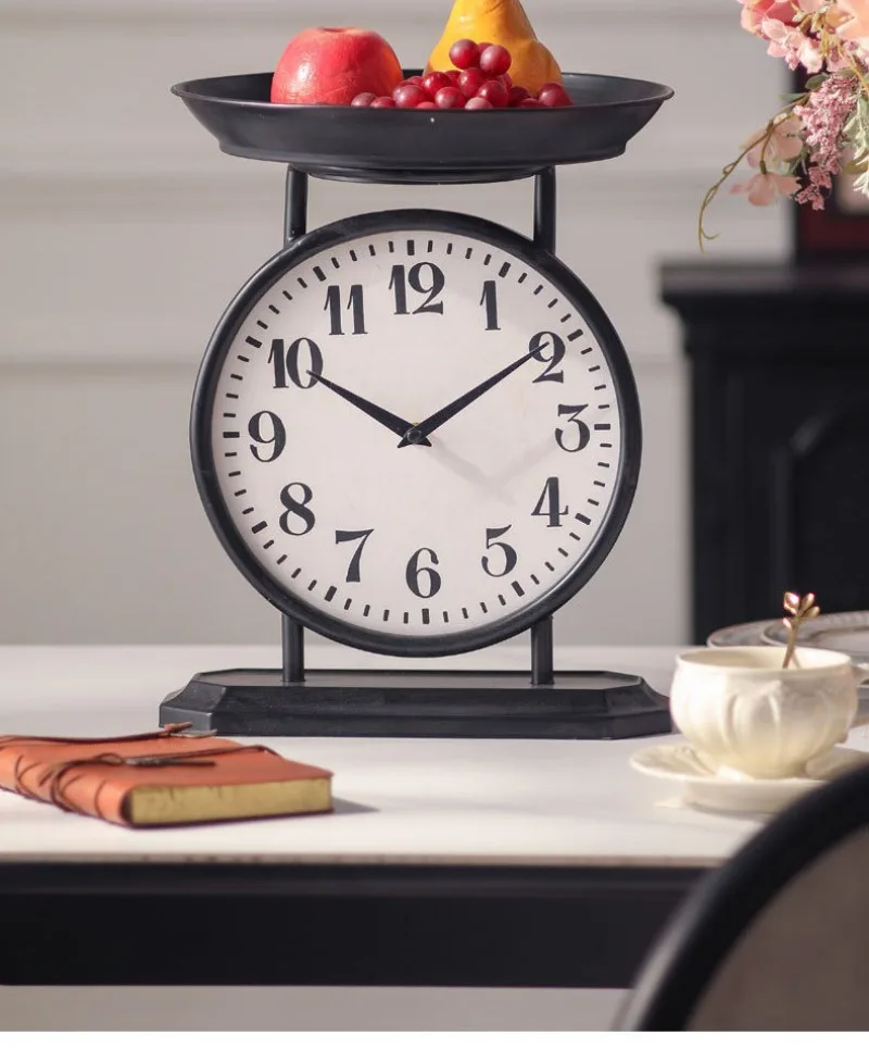 Description Picture 2 of itemIron Desk Clocks Black Matte Creative Tray Fruit Plate Table Clocks Desktop Ornament Living Room Beside Sofa Home Decoration
