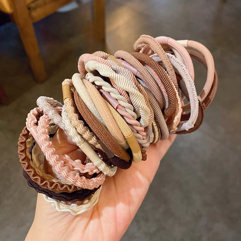 

5 Pieces Milk Coffee Color High Elastic Scrunchie Women Band Large Hair Circle Simple Versatile Hair Rope Korean Style Hair Tie